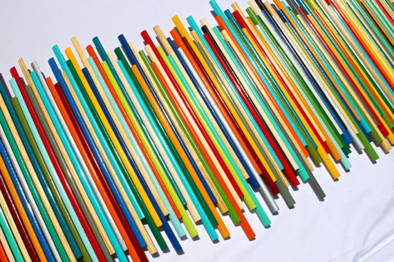 STICKS IN MULTICOLOR', Wood Stick Wall Sculpture, Large Wall Art