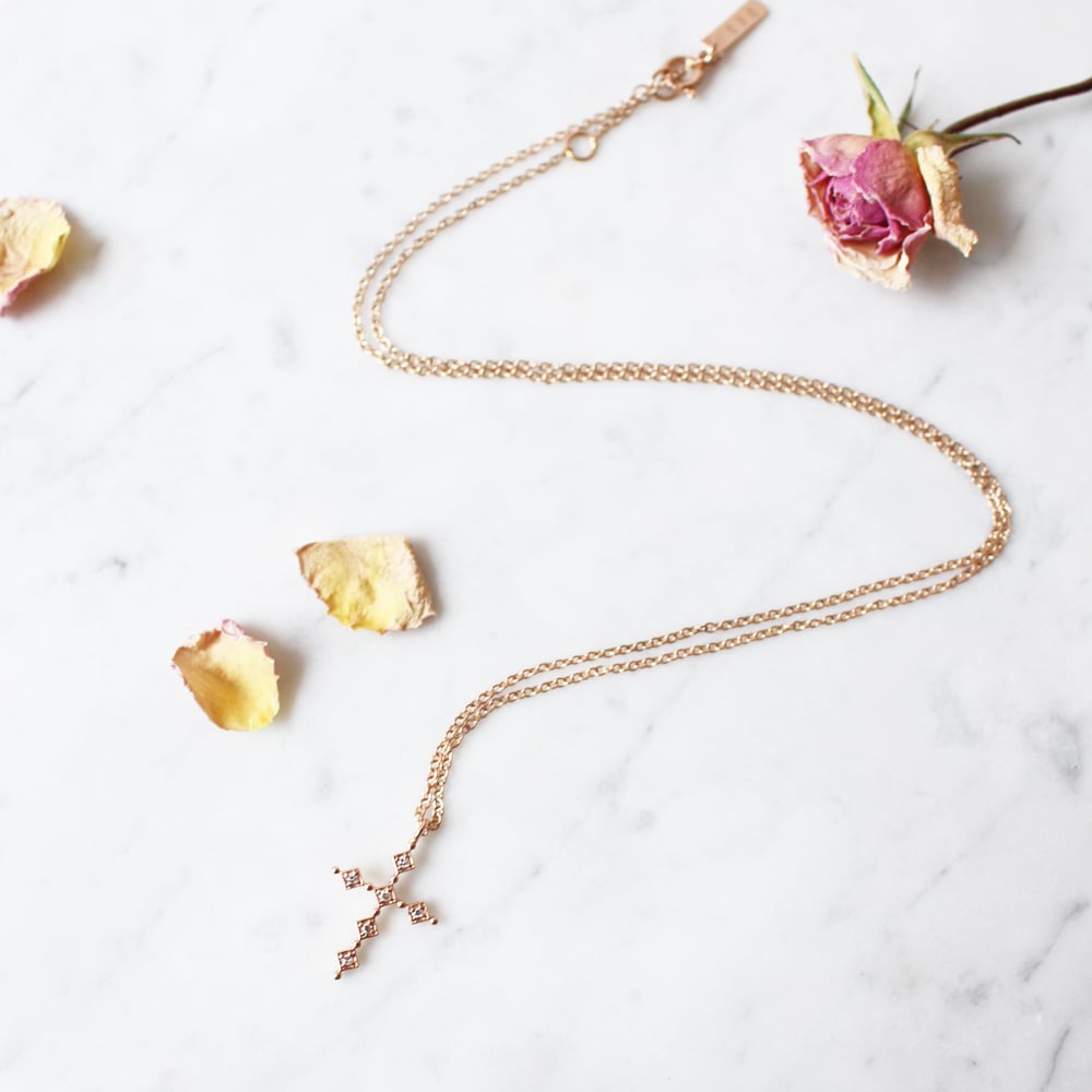Image of Pink Antique Cross Necklace