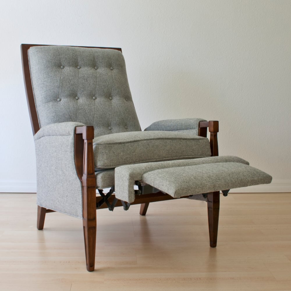 Image of Vintage Recliner : Grey Wool Upholstery