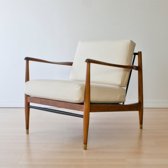 Image of Danish Lounge Chair : White Wool Upholstery