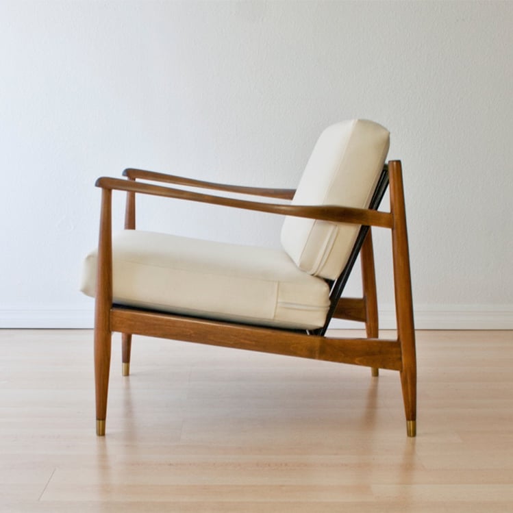 Image of Danish Lounge Chair : White Wool Upholstery
