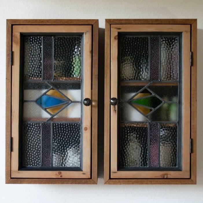 Image of Wall Cabinets : Salvaged Geometric Stained Glass Windows