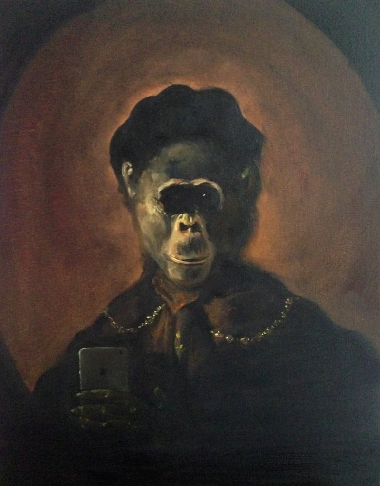 Image of Iphone Selfie, Oil Painting, Framed