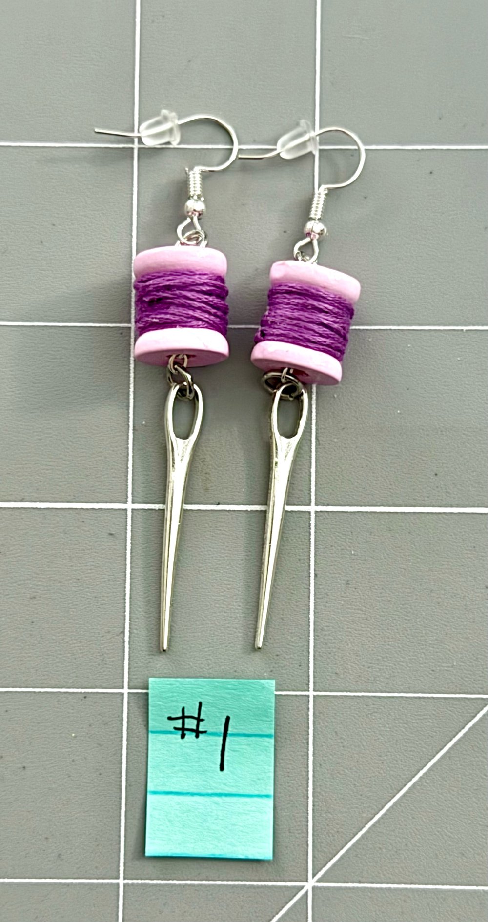 Image of Mini Thread Spool & Sewing Needle Earrings