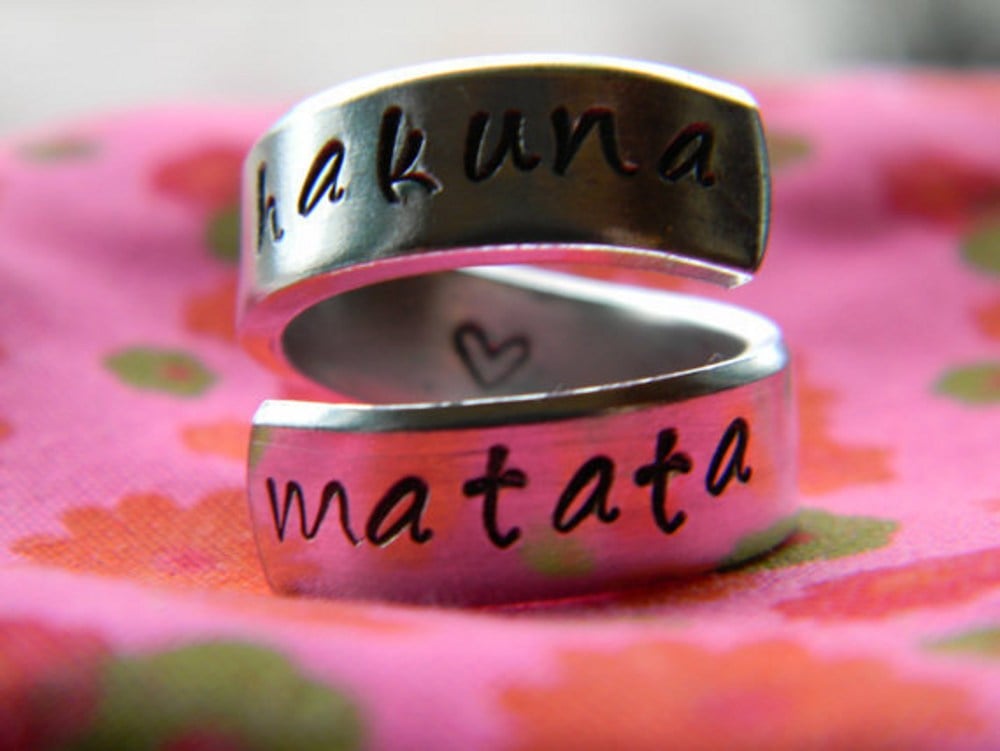 Image of Hakuna matata mean no worries for the rest of your days spiral aluminum ring heart inside
