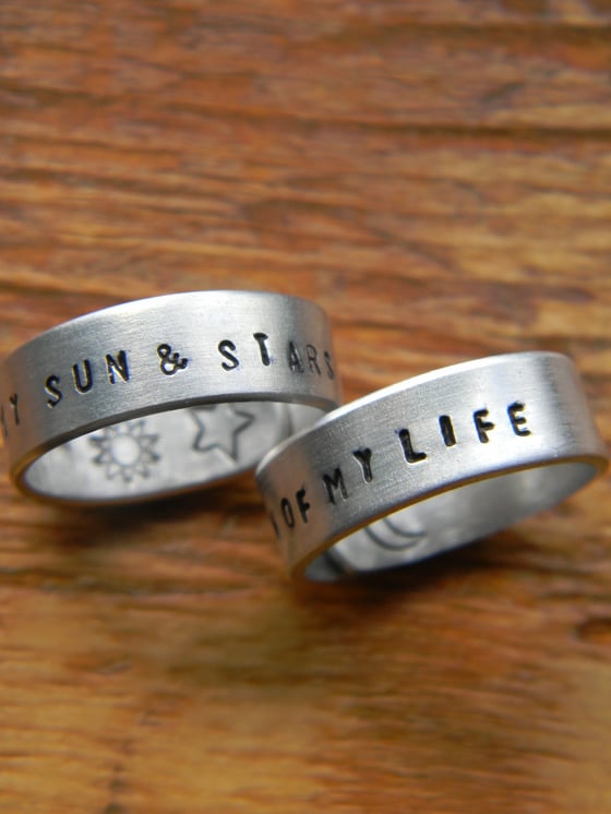 Image of Moon of my life / My sun & stars two hand stamped aluminium rings