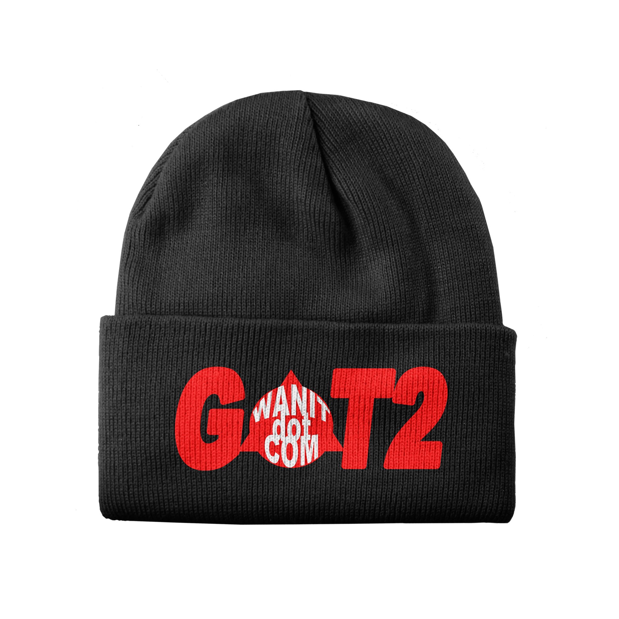 Image of Cuffed Beanie-G2W logo RED and WHITE on BLACK