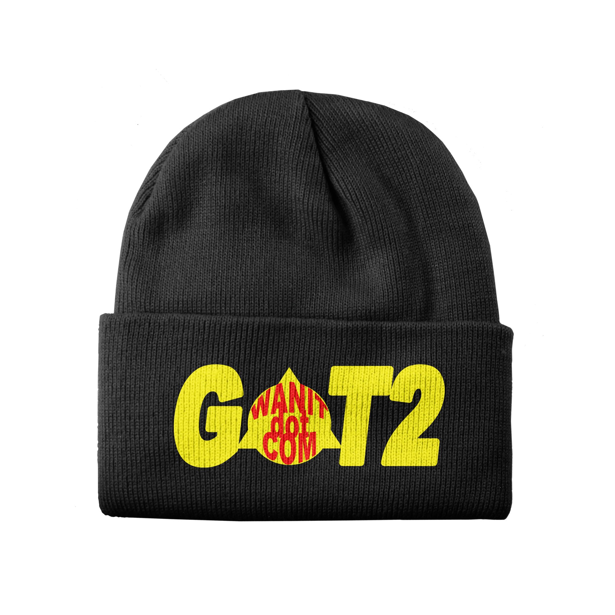Image of Cuffed Beanie-G2W logo YELLOW and RED on BLACK