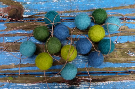 Image of Sea Garland - felt ball garland in colors of sea glass