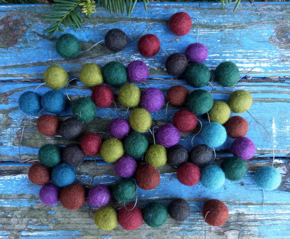 Image of Jewel Garland felt ball garland in rich jewel colors