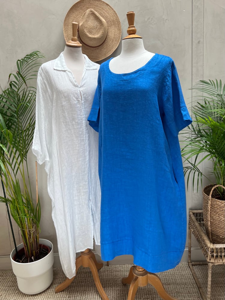 Image of Robe En Lin Gaïa II Bleu Bleu Roy