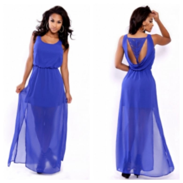 Image of Drape Cut Out Back Chiffon Maxi Dress