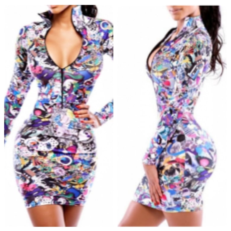 Image of Multicolor Long Sleeve Bodycon Dress