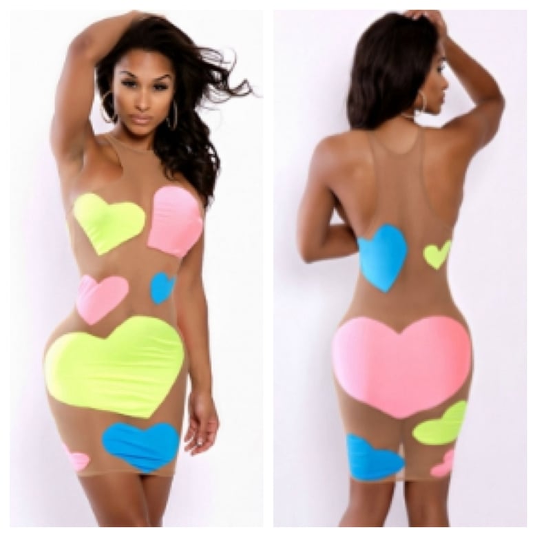 Image of Neon Nude Illusion Love Mini Dress