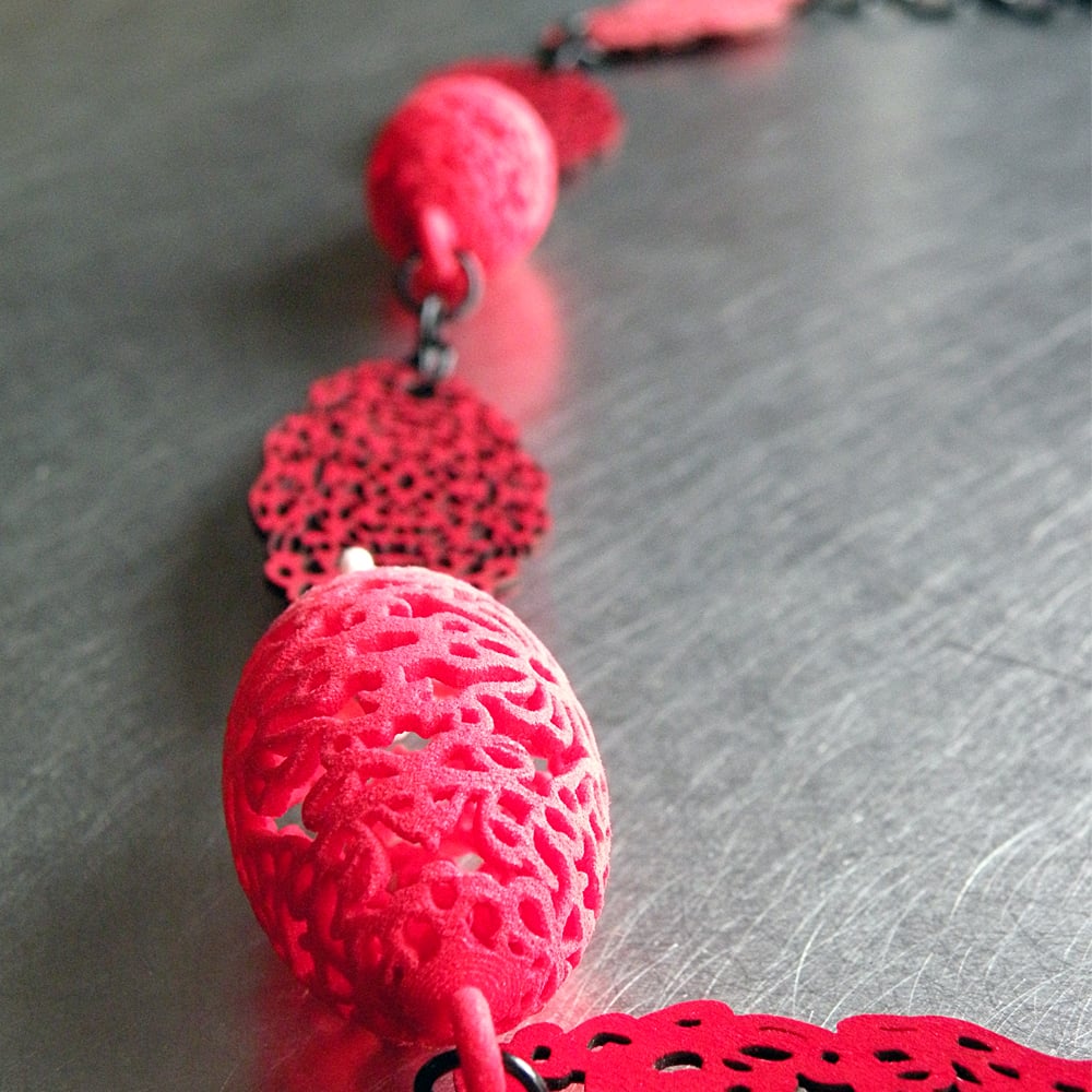 Image of 3D printed and lasered large necklace OVAL 2.floral 