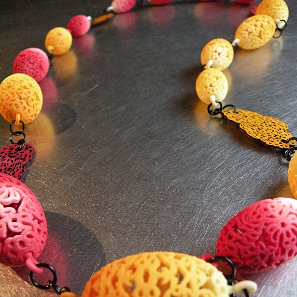 Image of 3D printed and lasered extra large necklace OVAL 2.floral 