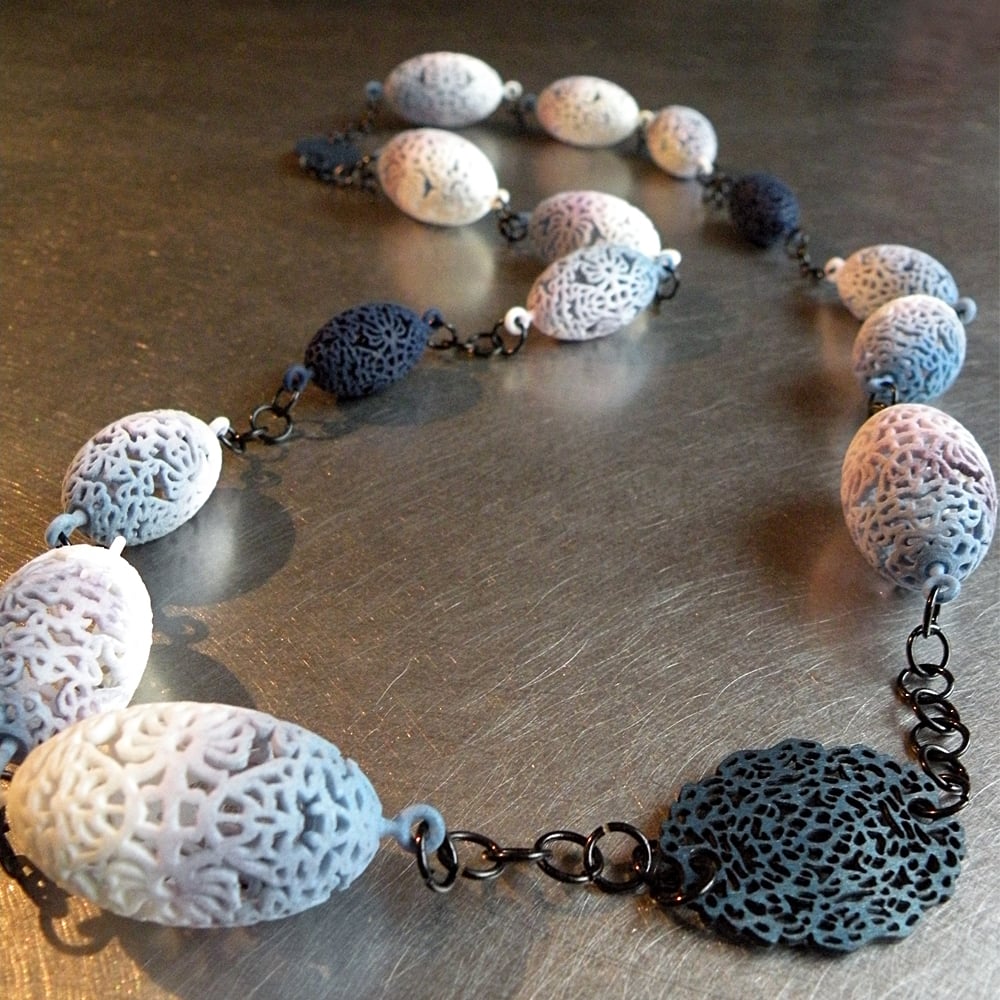 Image of 3D printed and lasered extra large necklace OVAL 2.floral 