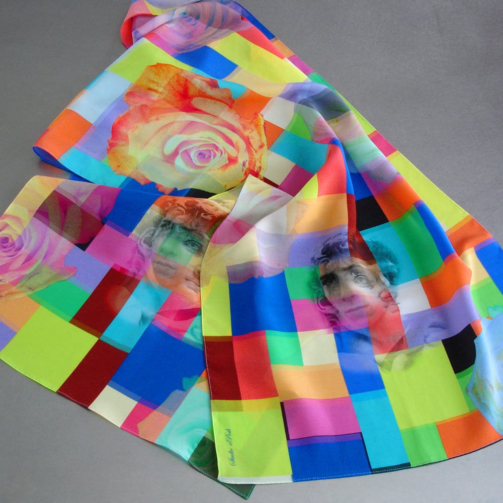 Image of Digitally printed silk scarf David, Roses, Ruben