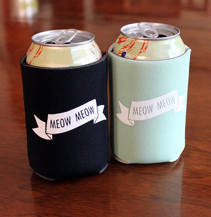 I Wish You Were A Cat- screen-printed can cooler-mint