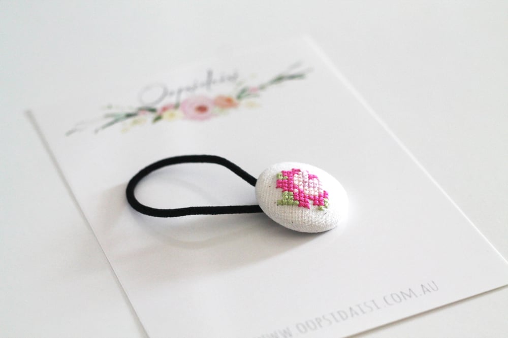 Image of Embroidered Hair Elastic - Rose