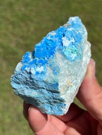 Image 10 of Cyanotrichite On Green Fluorite Matrix Specimen | Guizhou China #2924