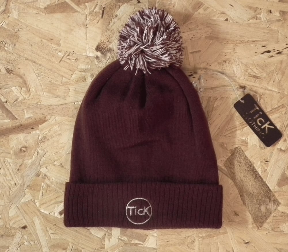 Image of TicK Burgandy / Off White Bobble Hat