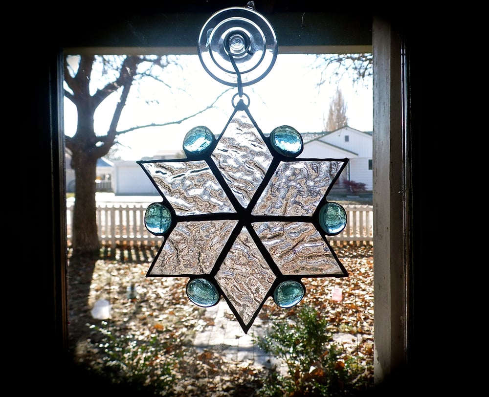 Image of Snowflake with cabochons-Christmas stained glass