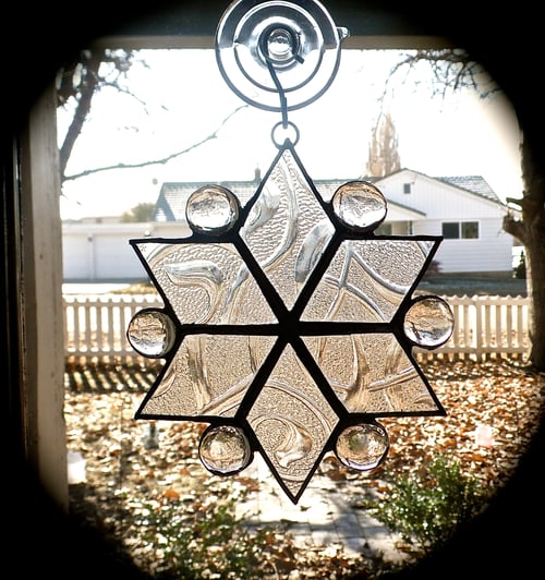 Image of Snowflake with cabochons-Christmas stained glass