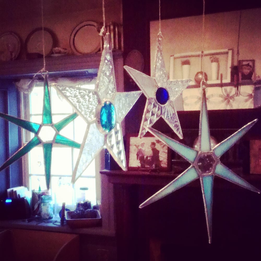 Image of Set of  4 Frosty Stars-Christmas stained glass
