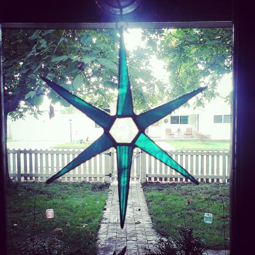 Image of Set of  4 Frosty Stars-Christmas stained glass