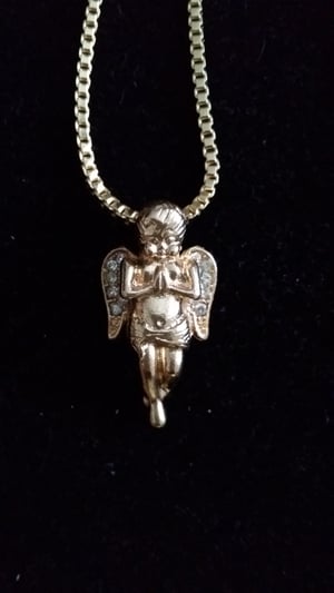 Image of Micro praying angel with stones box chain  - Billionairess length chain