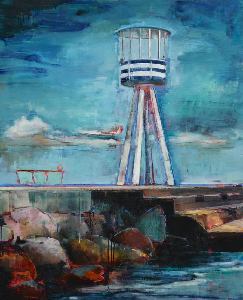 Image of Painting / maleri / "Charlottenlund – Malerdrømme og tankestreger – Bellevue" / 120x150 cm