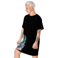 Image 3 of Colorful Floral Bull Skull on Black T-shirt dress