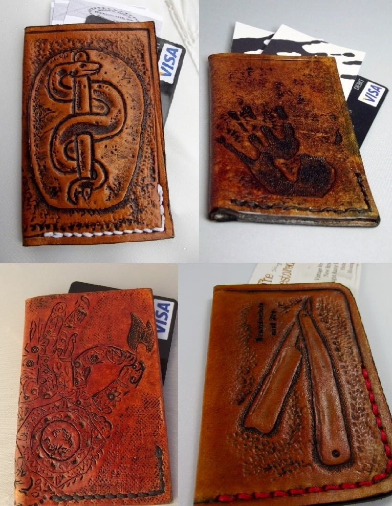 Handcrfafted Genuine Leather Molded Buisness Card Holder Embossed Tooled 