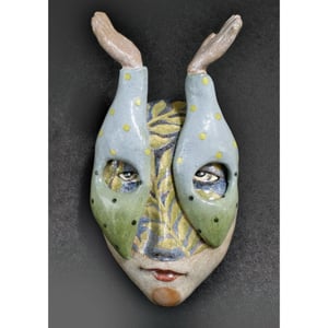 Image of The Sky's the Limit - Mask Sculpture, Ceramic Face Pendant, Original Mask Art