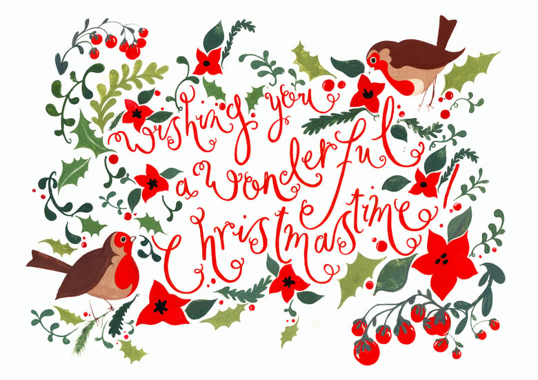 Image of "Wishing You a Wonderful Christmas" Pack of 10 Christmas Postcards by Jessie Bayliss