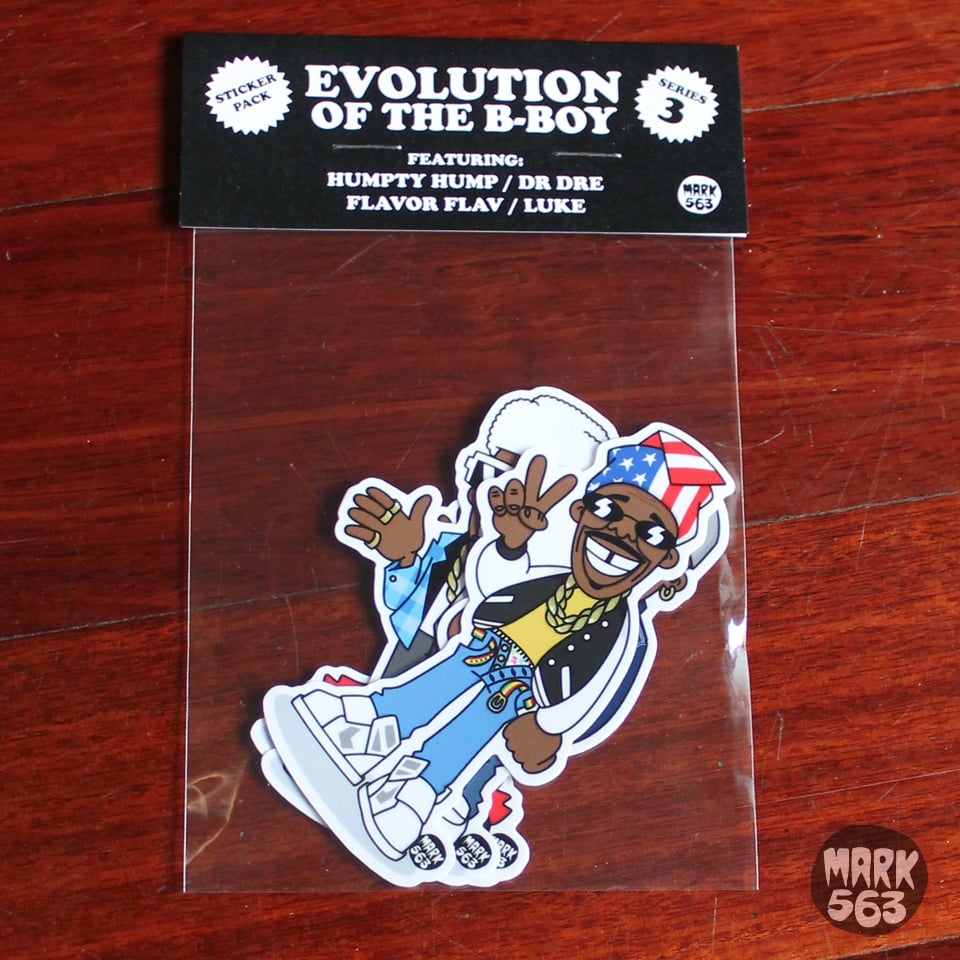 Sticker pack: Evolution Of The B-Boy Series 3 including ****** ****, Flavor Flav, Dr. Dre & Luke