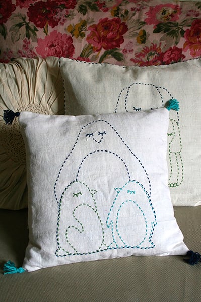 Image of Penguin hand stitched pillow with tassel 