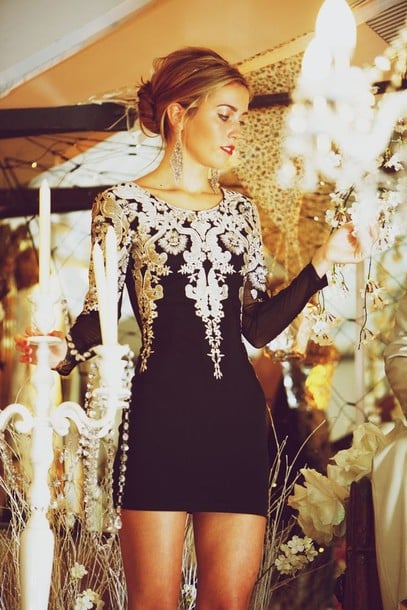 Image of Fashion Metallic embroidery Puff Sleeve Dress PO1017CG