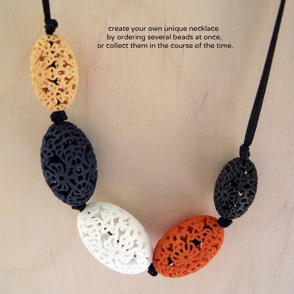 Necklace - Oval Clay Beads in Black