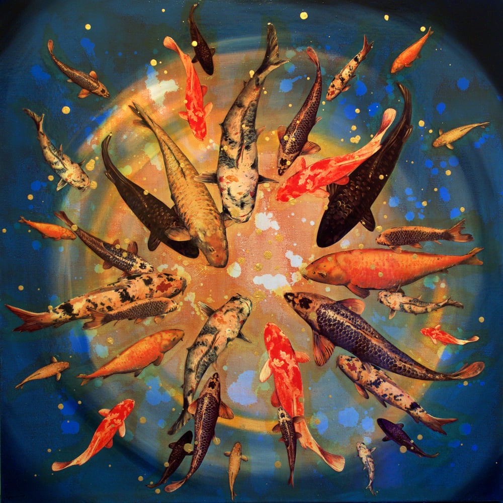 Image of Lily Greenwood Signed Giclée Print - Koi on Blue/Gold - Limited Edition
