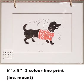 Image of 2 colour lino print - Sausage Dog