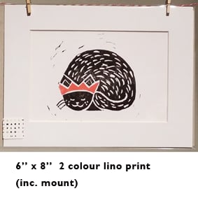 Image of 2 colour lino print - Christmas cat