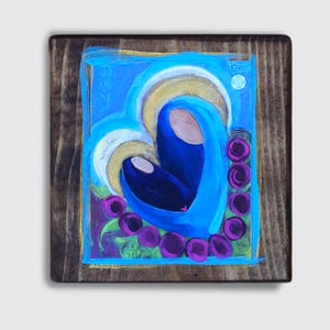 Image of madonna and child abstract print on wood and paper