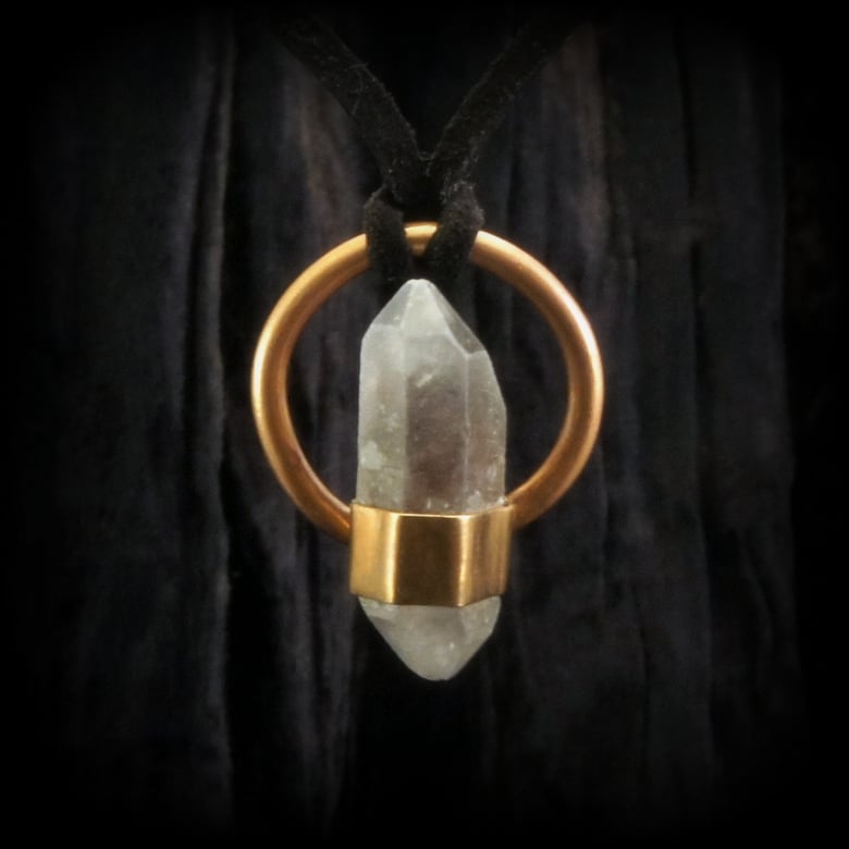 Image of Double Terminated Tibetan Quartz Circle Set Pendant