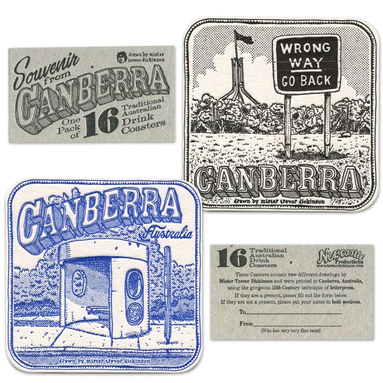 16 Letterpress Coasters from Canberra and Newcastle Image 2