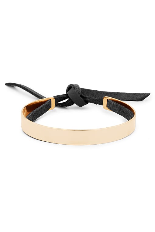 Image of Stripe Bracelet with Leather Band Men's Gold