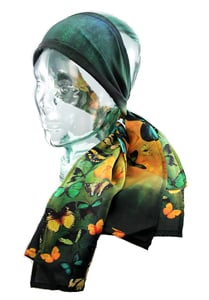 Image of Limited Edition Lily Greenwood 100% Silk Scarf - Butterflies on Green/Gold