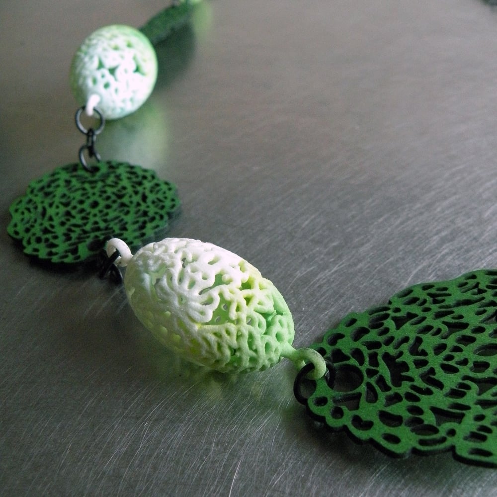 Image of 3D printed and lasered large necklace OVAL 2.floral 