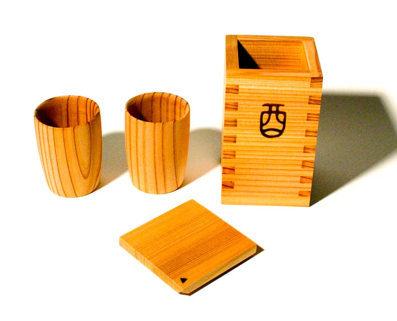 Image of Hand-crafted Cedar Wood Sake Set
